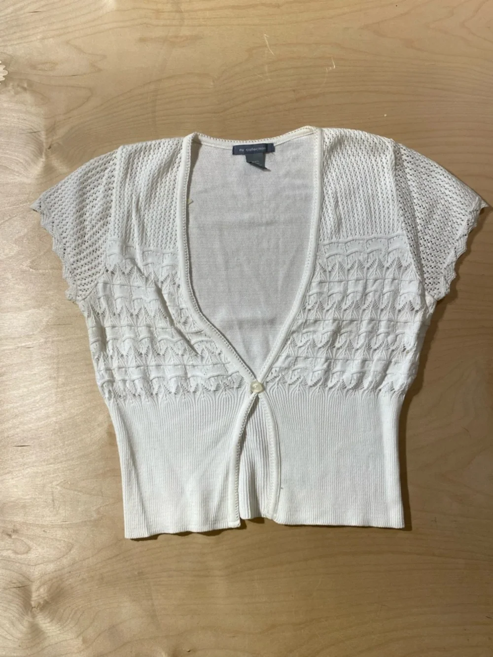 NY Collection White Cropped Knit Cardigan Large (RE) - Picture 2 of 6